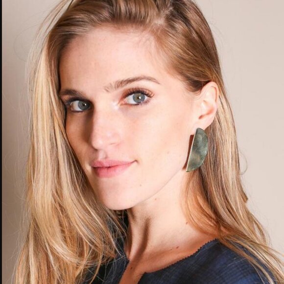 Modern Weaving Lunula silver earrings minimalist modernist statement earrings - Picture 2 of 7